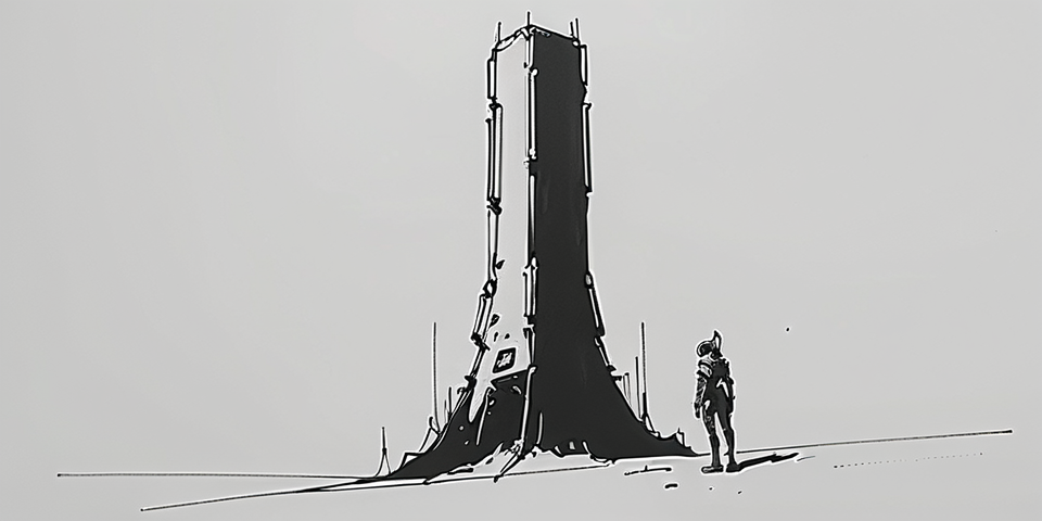 a monolith and a person